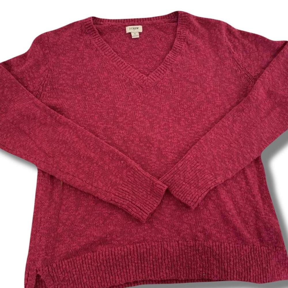 J Crew V-Neck Sweater Size Small Berry Pink Knit Pullover Long Sleeve